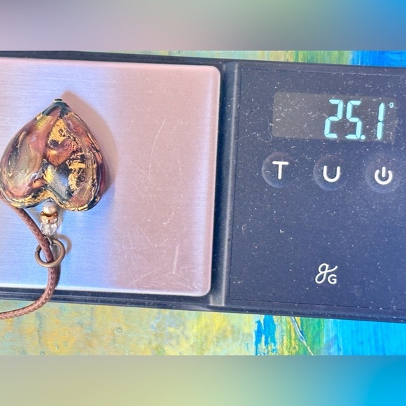 Heart Pendant Necklace Puffy Blown Art Glass Metallic Brown 16-18’ Chain 5518 G - Picture 3 of 10